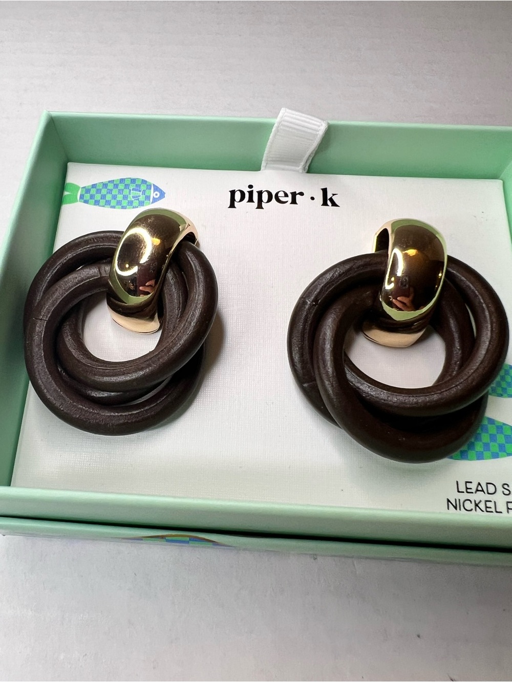 Piper K Stretch Earrings Boho Brown  sculptural, Interlocking Hoop NEW